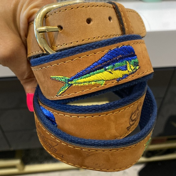 Zep Pro Leather Embroidered Mahi Mahi Bull Dolphin Belt | Size 42 - Picture 1 of 12